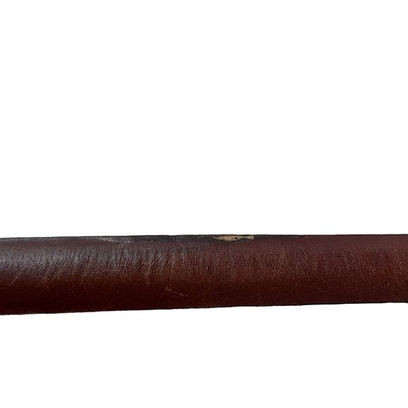 Distressed Italian Leather Western Belt Tooled Metal Buckle Women L Brown